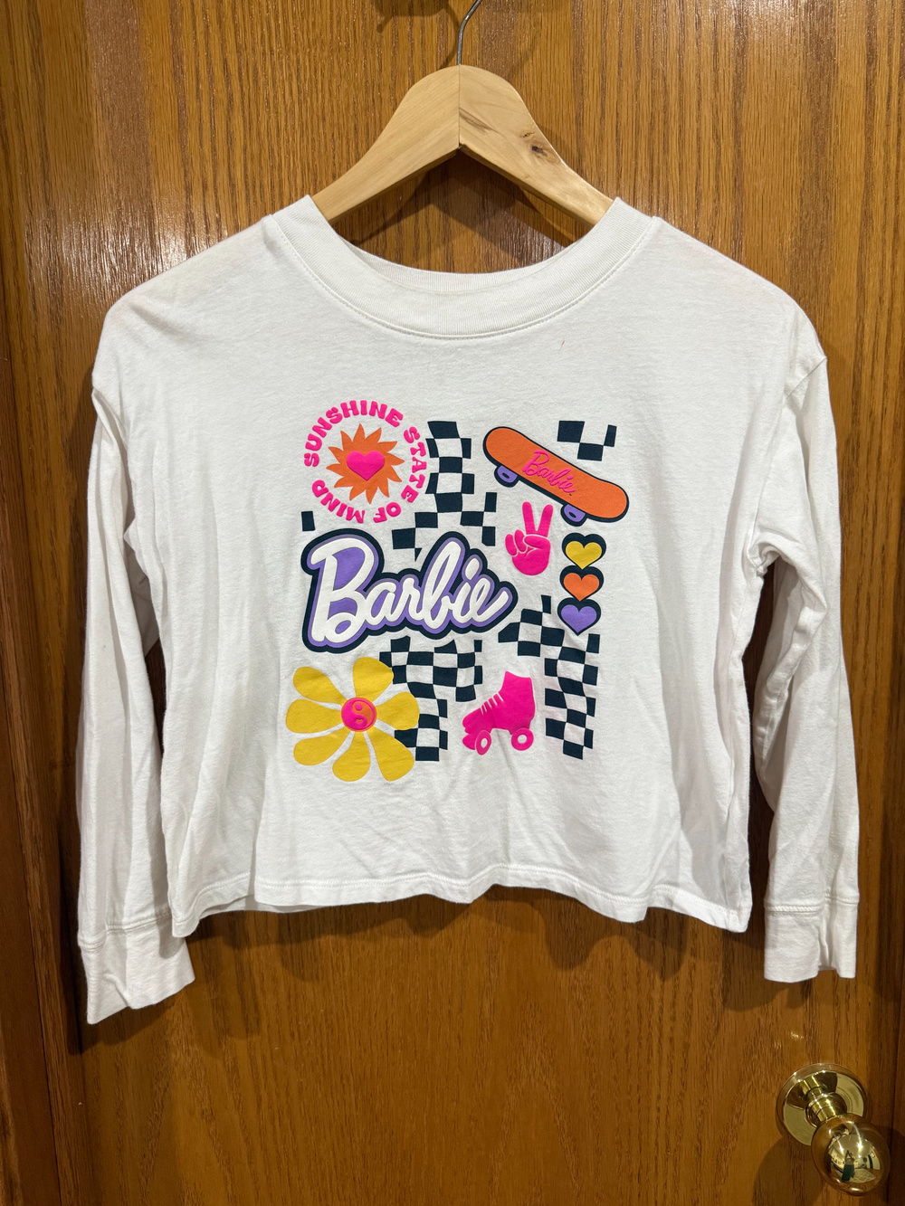 Gap Girl's Barbie Graphic Long Sleeve Crop T Shirt White Size M 8 Y2K